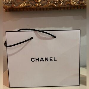 CHANEL Classic White Gift Bag with Black Rope Handle